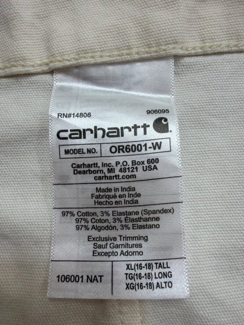 Carhartt Womens White Canvas Rugged Flex Bib Overalls Loose Fit Sz XL (16-18) - Picture 11 of 14